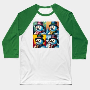 Frosty Fusion: Pop Art's Coolest Creation - Pop Snowman Baseball T-Shirt